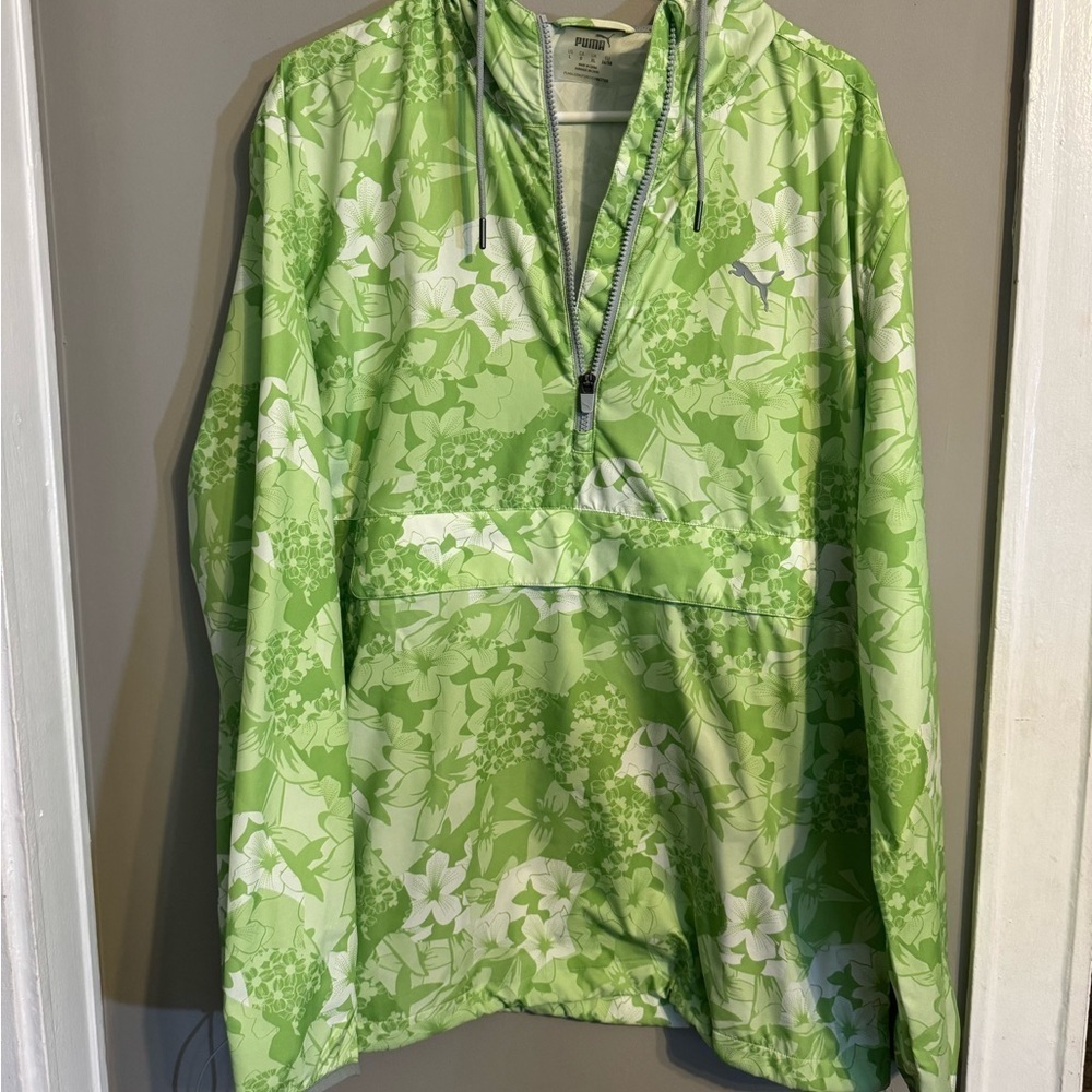 RARE Puma Golf Tournament Lightweight Green & White Floral Jacket